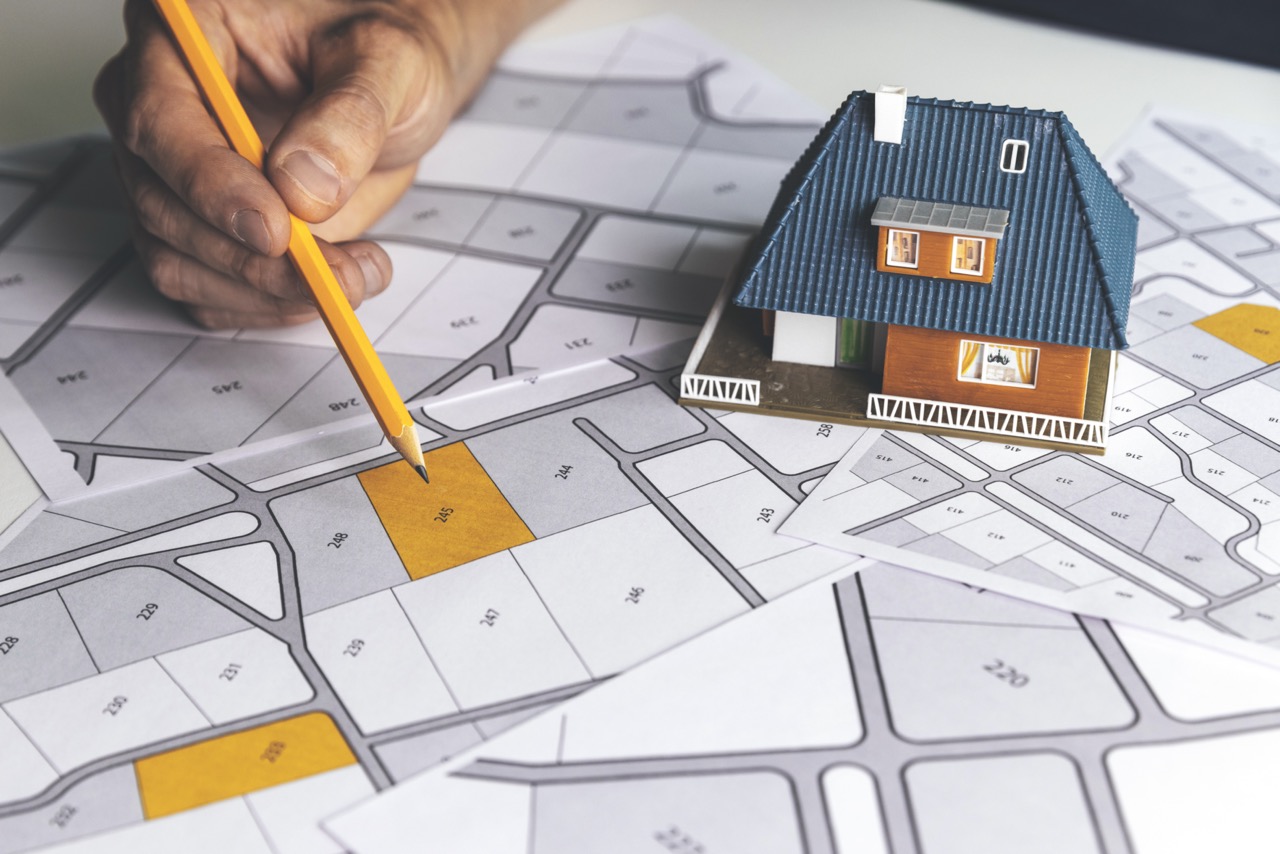 choose a building plot of land for house construction on cadastral map